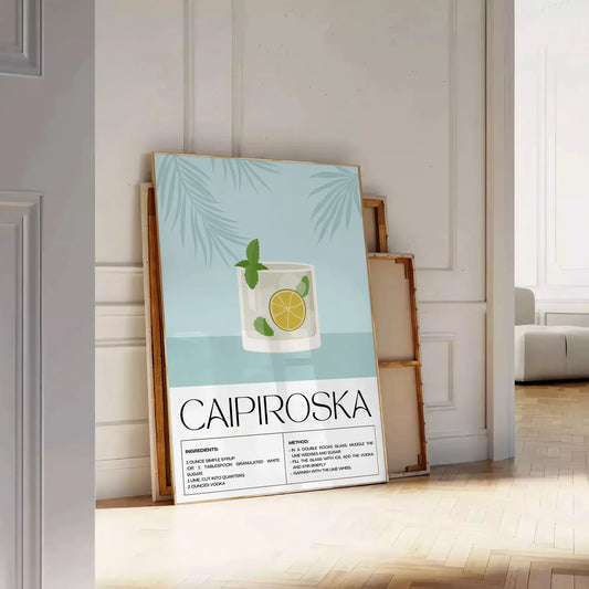 space stunning Caipiroska Cocktail Poster vibrant green hues sleek black background captivating wall art perfect gift enthusiasts chic addition room standalone print